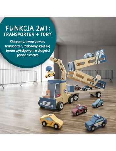 TopBright Zabawka 2w1 Transporter samochodów i tor wyścigowy