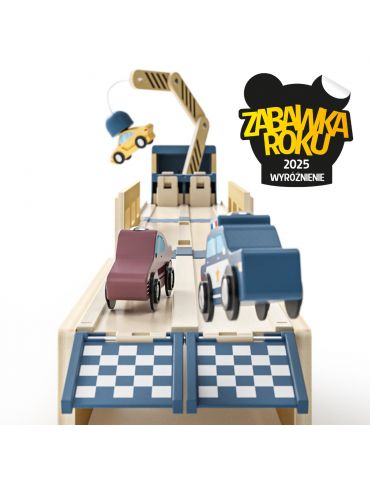 TopBright Zabawka 2w1 Transporter samochodów i tor wyścigowy