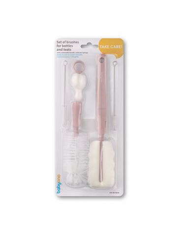 Babyono Szczotki do butelek i smoczków z wymienną rączką różowe