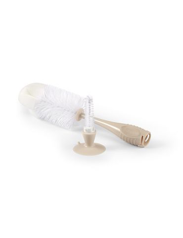 Babyono Szczotka do butelek i smoczków samostojąca z przyssawką i chowaną mini szczoteczką beżowa