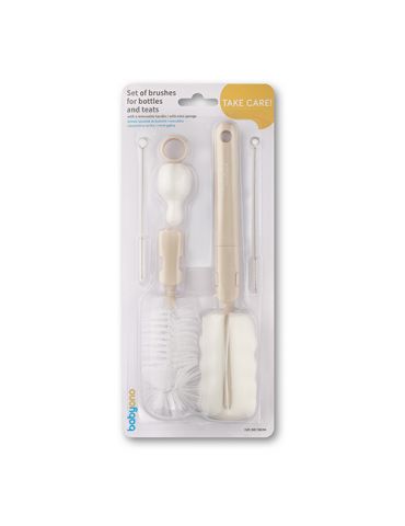 Babyono Szczotki do butelek i smoczków z wymienną rączką beżowe
