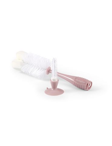 Babyono Szczotka do butelek i smoczków samostojąca z przyssawką i chowaną mini szczoteczką różowa