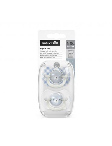 Suavinex smoczek fizjologiczny silikonowy Sx Pro Wild&Free 6-18m 2 szt. świecący niebieski