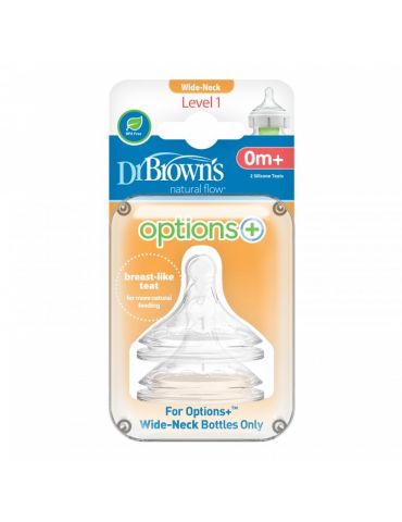 Dr Brown's Smoczki do butelki Options+ Szeroka szyjka 0-3 poziom1 2szt