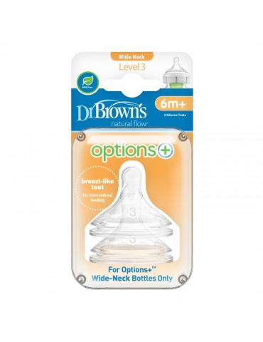 Dr Brown's Smoczki do butelki Options+ Szeroka szyjka 6m+ poziom3 2szt