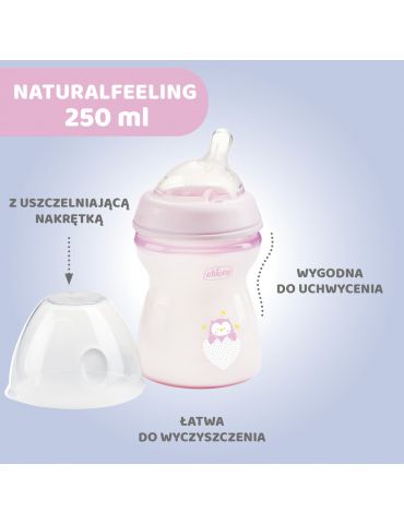 Chicco Butelka plastikowa Natural Feeling 250ml Błękitna smoczek silikon 2m+