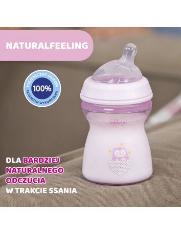 Chicco Butelka plastikowa Natural Feeling 250ml Błękitna smoczek silikon 2m+