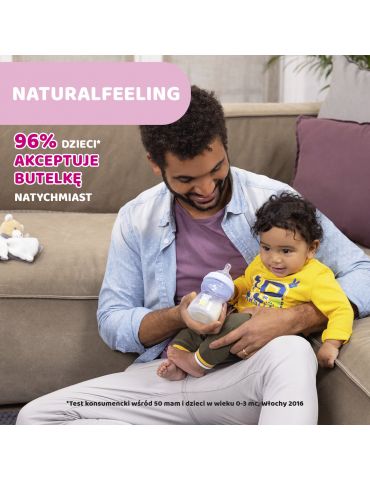 Chicco Butelka plastikowa Natural Feeling 250ml Błękitna smoczek silikon 2m+