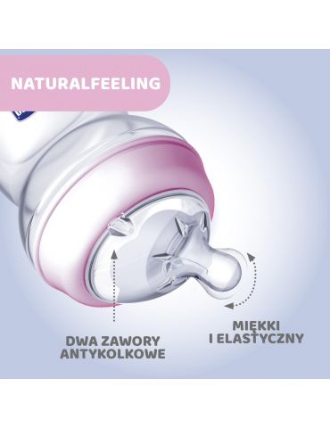 Chicco Butelka plastikowa Natural Feeling 250ml Błękitna smoczek silikon 2m+