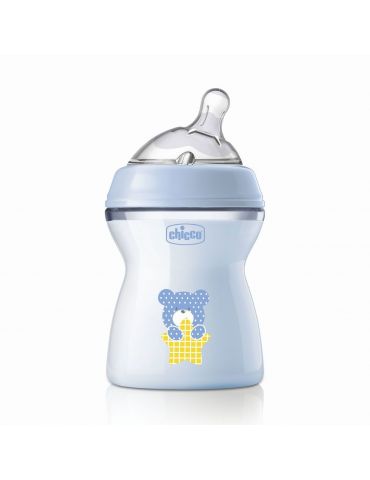 Chicco Butelka plastikowa Natural Feeling 250ml Błękitna smoczek silikon 2m+