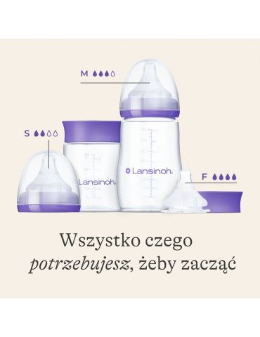 Lansinoh Zestaw startowy Butelki ze smoczkiem o rozmiarach S i M Natural wave