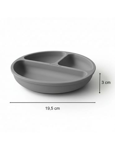 Bocioland Silikonowy talerzyk z podziałką i przyssawkami Ciemny szary