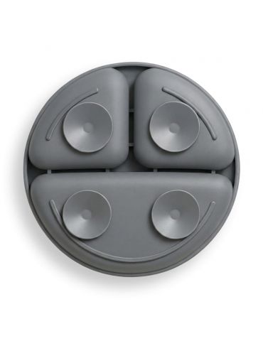 Bocioland Silikonowy talerzyk z podziałką i przyssawkami Ciemny szary