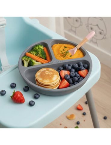 Bocioland Silikonowy talerzyk z podziałką i przyssawkami Ciemny szary