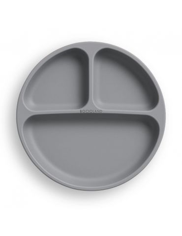 Bocioland Silikonowy talerzyk z podziałką i przyssawkami Ciemny szary