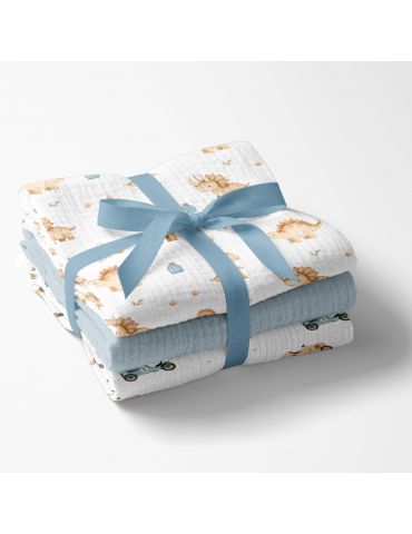 Bocioland Pieluszki muślinowe 70x70 niebieskie 3szt.