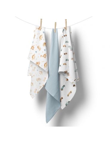 Bocioland Pieluszki muślinowe 70x70 niebieskie 3szt.