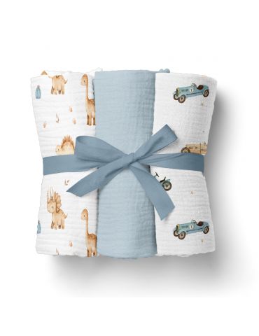 Bocioland Pieluszki muślinowe 70x70 niebieskie 3szt.