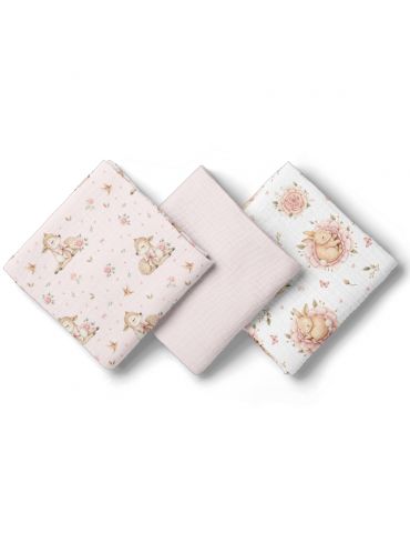 Bocioland Pieluszki muślinowe 70x70 róż 3szt.