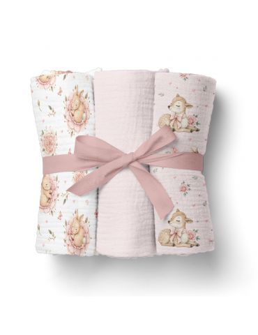 Bocioland Pieluszki muślinowe 70x70 róż 3szt.