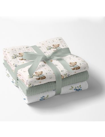 Bocioland Pieluszki muślinowe 70x70 zielony 3szt.