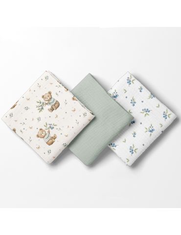 Bocioland Pieluszki muślinowe 70x70 zielony 3szt.