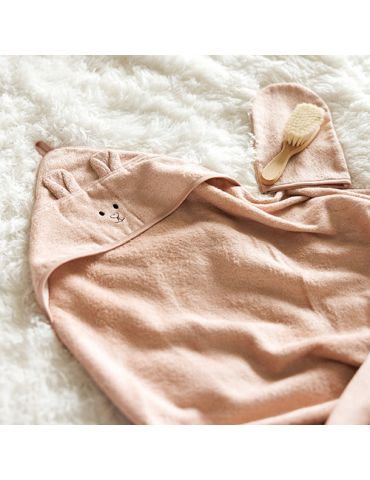 BabyOno Okrycie kąpielowe bambusowe z kapturkiem 100X100cm różowe