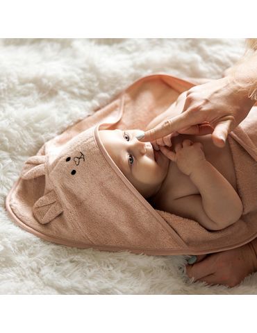 BabyOno Okrycie kąpielowe bambusowe z kapturkiem 100X100cm różowe