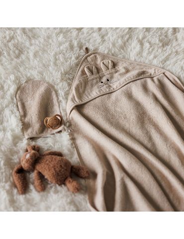 BabyOno Okrycie kąpielowe bambusowe z kapturkiem 100X100cm jasny beż