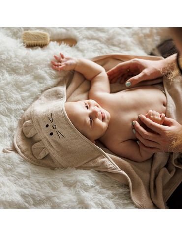 BabyOno Okrycie kąpielowe bambusowe z kapturkiem 100X100cm jasny beż