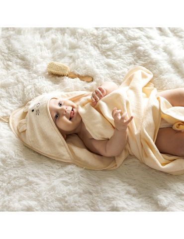 BabyOno Okrycie kąpielowe bambusowe z kapturkiem 100X100cm kremowe