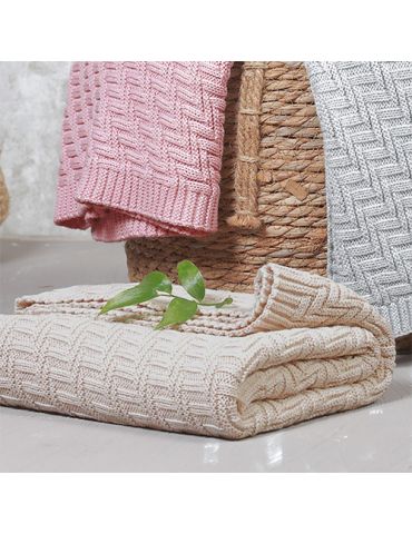 BabyOno Kocyk dzianinowy bawełniany różowy