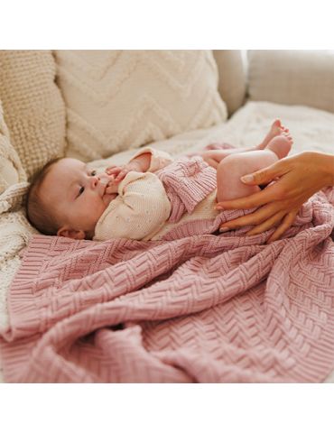 BabyOno Kocyk dzianinowy bawełniany różowy