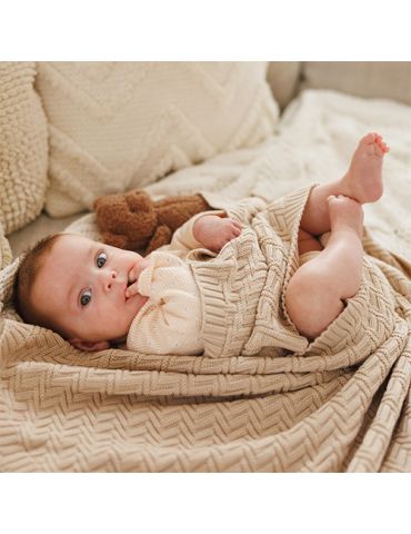 BabyOno Kocyk dzianinowy bawełniany beżowy