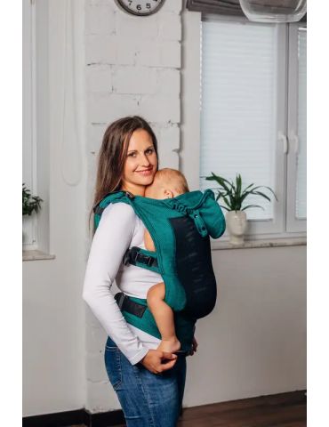 LennyLamb Nosidełko siatkowe ergonomiczne LennyGo z tkaniny jodełkowej Baby Emerald
