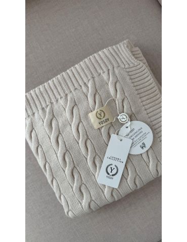 Yosoy Koc dziany 100% merino wool warkocz kremowy