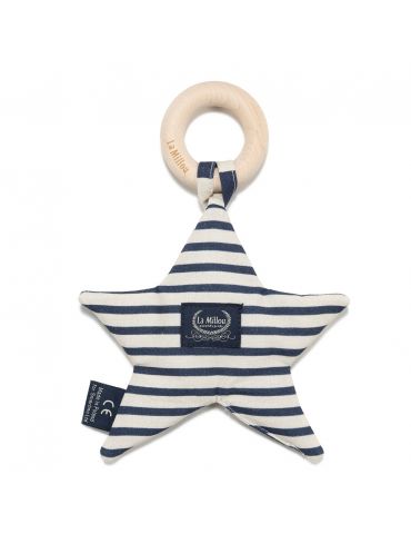 La Millou Gryzak z drewna i uchwyt do smoczka Star Stripes navy