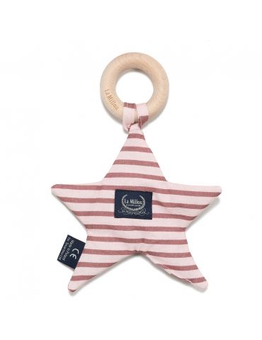 La Millou Gryzak z drewna i uchwyt do smoczka Star Stripes pink