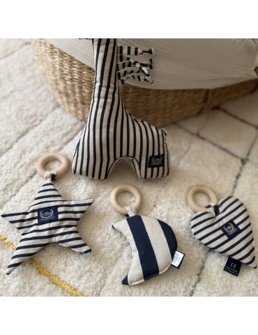 La Millou Gryzak z drewna i uchwyt do smoczka Fat Moon Stripes navy