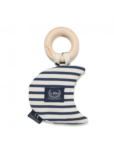 La Millou Gryzak z drewna i uchwyt do smoczka Fat Moon Stripes navy