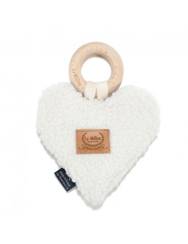 La Millou Gryzak z drewna i uchwyt do smoczka Heart Teddy bear cream