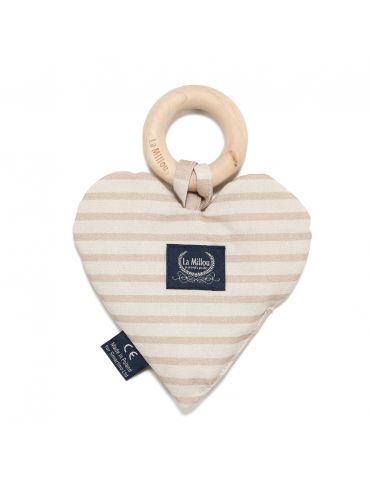 La Millou Gryzak z drewna i uchwyt do smoczka Heart Stripes beige