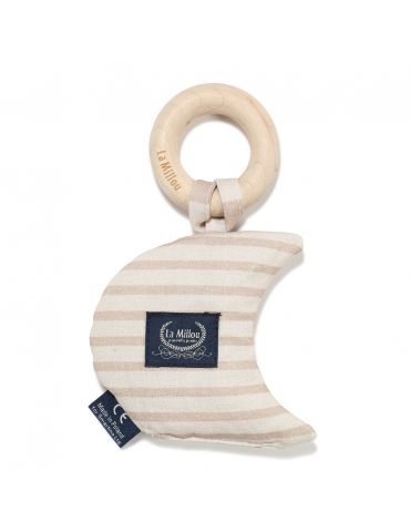 La Millou Gryzak z drewna i uchwyt do smoczka Fat Moon Stripes beige