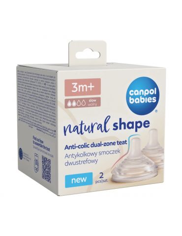 Canpol Babies Smoczek antykolkowy dwustrefowy Natural Shape 3m+ 2szt.