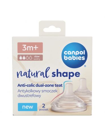 Canpol Babies Smoczek antykolkowy dwustrefowy Natural Shape 3m+ 2szt.