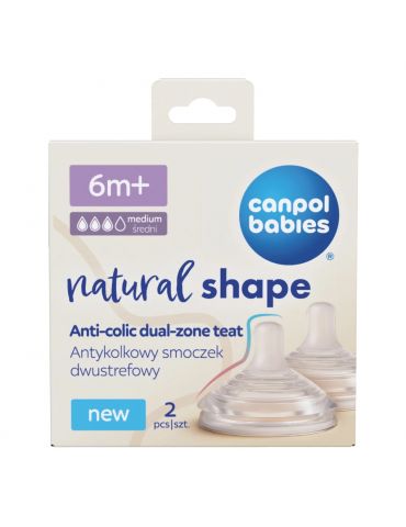 Canpol Babies Smoczek antykolkowy dwustrefowy Natural Shape 6m+ 2szt.