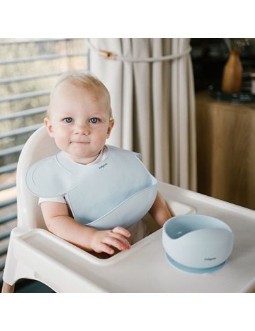 BabyOno Śliniak silikonowy z regulowanym zapięciem niebieski