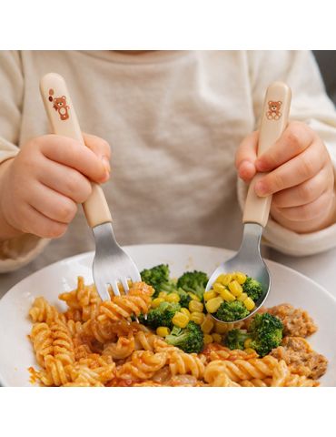 BabyOno Sztućce dla dzieci ze stali szlachetnej beżowe