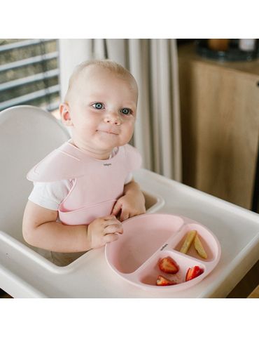 BabyOno Śliniak silikonowy z regulowanym zapięciem różowy