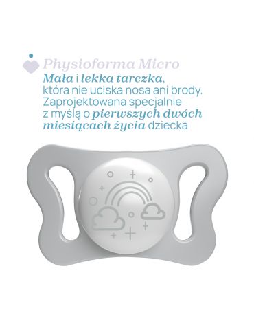 Chicco Smoczek uspokajający silikonowy PhysioForma Micro 0-2m niebieski 2 szt.